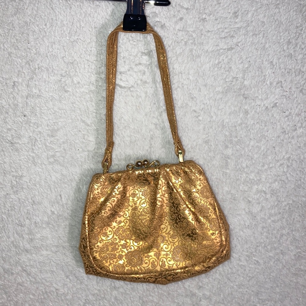 Vintage gold embossed leather evening bag/clutch